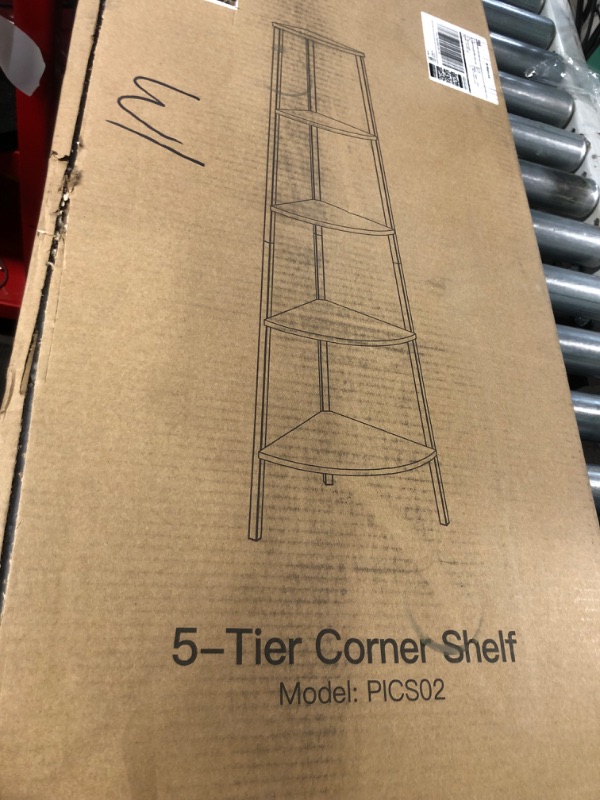 Photo 1 of Pshelfy 5-Tier Corner Shelf, Rustic Corner Bookshelf Bookcase Multipurpose Corner Ladder Shelf Plant Stand for Living Room, Kitchen, Home Office Small Space (Brown) Rustic Brown