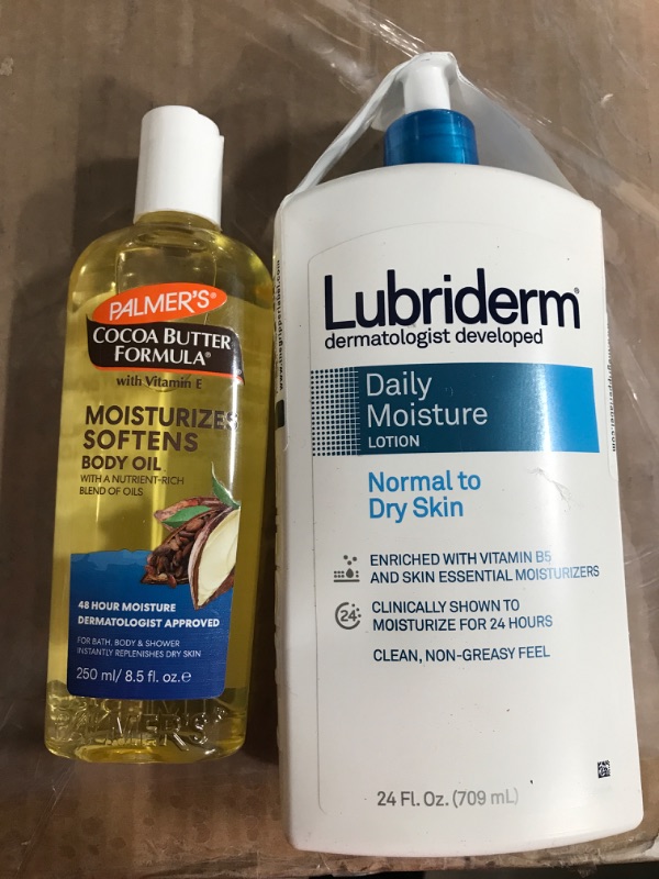 Photo 1 of (Palmer's Cocoa Butter Moisturizing Body Oil with Vitamin E) Lubriderm Daily Moisture Hydrating Body and Hand Lotion