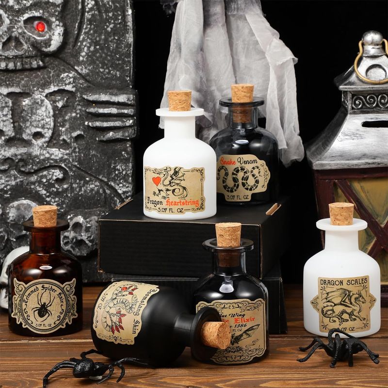 Photo 1 of **non refundable**
Sliner 8 Sets Halloween Potion Bottles with Cork and Label Stickers Halloween Decorations Indoor Scary Witch Apothecary Bottles Halloween Jars for Tiered Tray Table Home Room Party Supplies