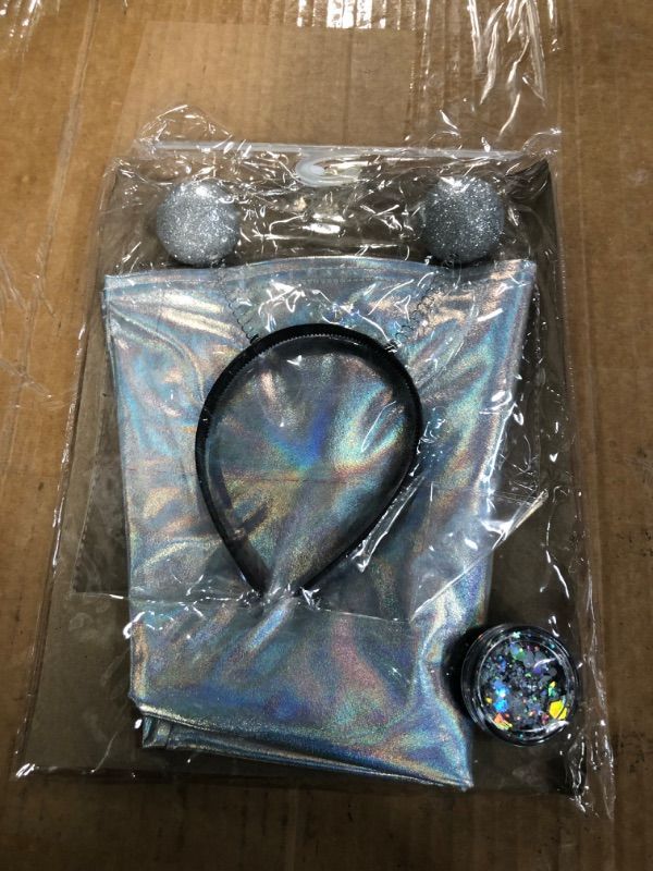 Photo 3 of Kiddokids Halloween Alien Costume; Women's Metallic Holographic Skirt with Headband and Silver Glitter (Medium)