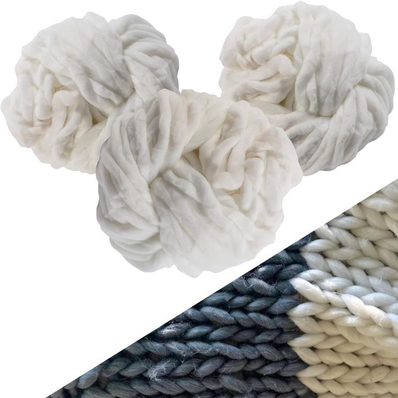 Photo 1 of **non refundable****
iDIY Chunky Vegan Wool Yarn 3 Pack (37 Yards Each Skein) -White- Fluffy Warm Thick Yarn Perfect for Soft Throw, Baby Blankets, Cozy Homemade Gifts, Arm Knitting, Crocheting, DIY Crafts & Art Projects