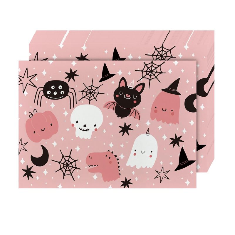 Photo 1 of **NON REFUNDABLE**
Artoid Mode Pink Ghost Spider Web Moon Bat Spooky Halloween Paper Placemats 50 Pack, 10x14 Inch Seasonal Disposable Placemat for Party Dining Decoration 50 Pcs Pink Ghost