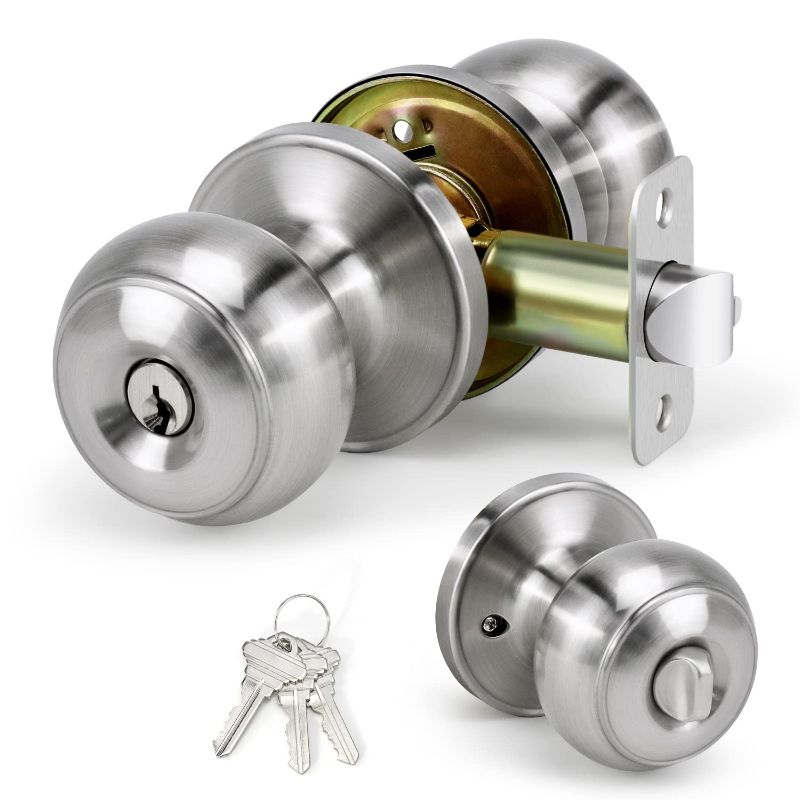 Photo 1 of ***non refundable*****
LOQRON Keyed Entry Door Knob for Entrance, Front Doorknob with Lock and Key for Exterior & Interior Right and Left Side Bedroom, Living Room, Satin Nickel,1 Pack 1 Pack Keyed Entry Satin Nickel