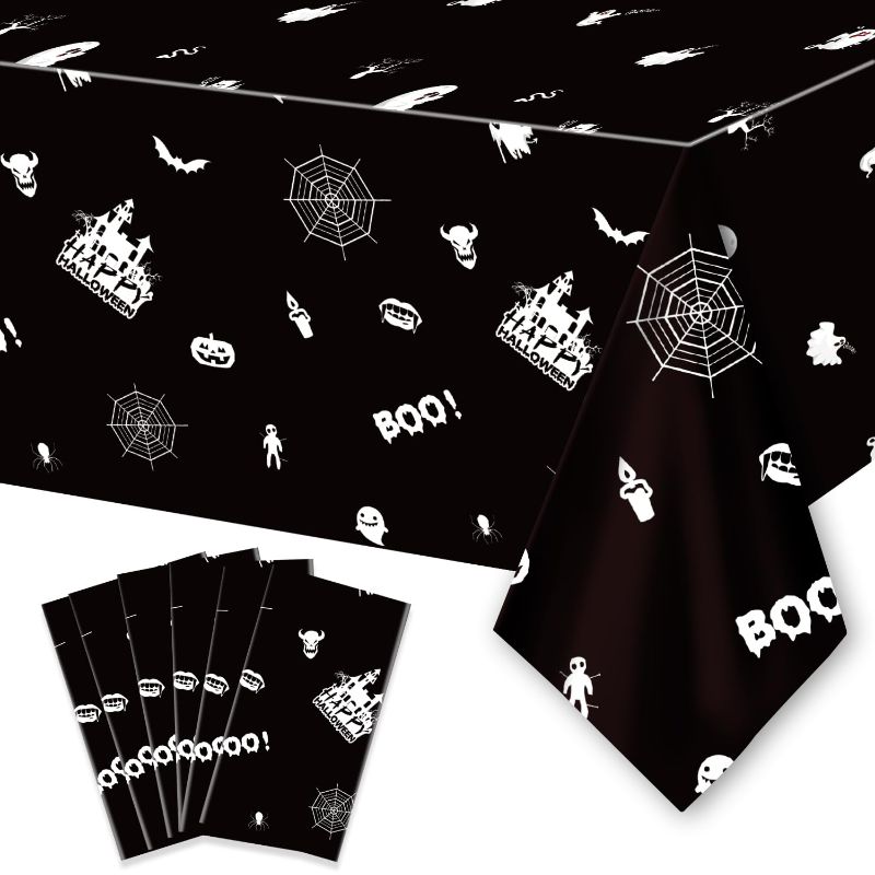 Photo 1 of **non refundable***
Aviski 6PCS Halloween Disposable Tablecloth, 108" x 54" Rectangular Plastic Waterproof Halloween Tablecover with Cobweb Castle Bat Ghost, Haunted House/Ghost Themed Party Party Decoration Supplies