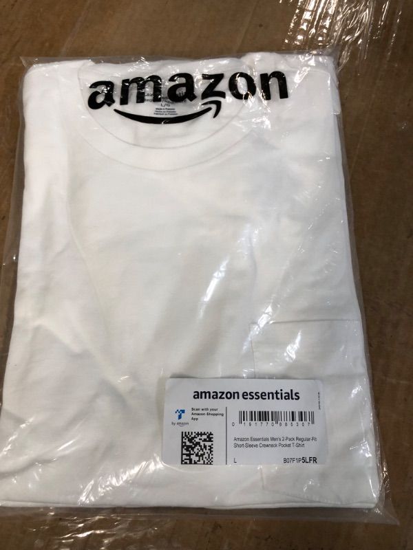 Photo 2 of **non refundable***
Amazon Essentials Men's Regular-Fit Short-Sleeve Crewneck Pocket T-Shirt, Pack of 2 Large White