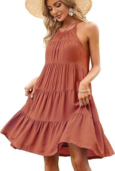 Photo 1 of **non refundable***
Zilcremo Women's Summer Sleeveless Halter Mini Dress Ruffle Tiered Flowy Swing Beach Dresses Sundress (XL) 
