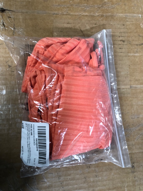 Photo 1 of **non refundable**
WDIRARA Women's 3 Piece Rib Bandeau Bikini Swimsuit with Lace Up Beach Skirt Small Coral Orange