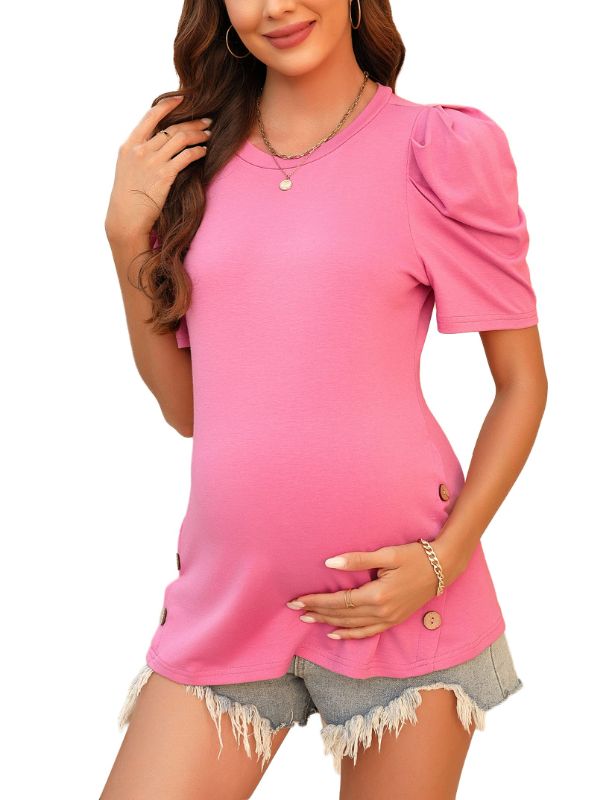 Photo 1 of * non refundable****
FUNJULY Maternity Top Crew Neck Long Sleeve Puff Sleeve Side Button and Ruched Shirt Tunic Pullover Sweater Medium Shortpink