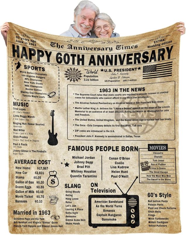 Photo 1 of **non refundable****
60th Anniversary Blanket Gifts Gift for 60th diamond Wedding Anniversary Sixty Years of Marriage Gifts for Couple Wife Husband Dad Mom Parents Grandpa Grandma Grandparents Back in 1963 Blanket 80x60