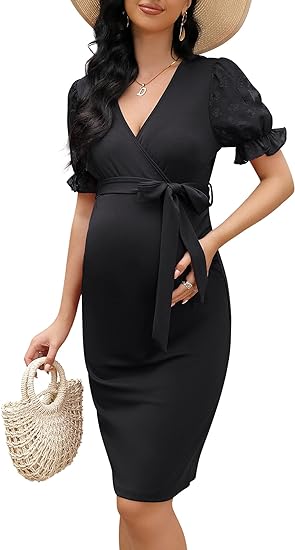 Photo 1 of **non refundable****
FUNJULY Maternity Nursing Dress Floral Mesh Bishop Sleeve Bodycon Midi Dress for Baby Shower Wedding Guest Photoshoot (Black, Medium)