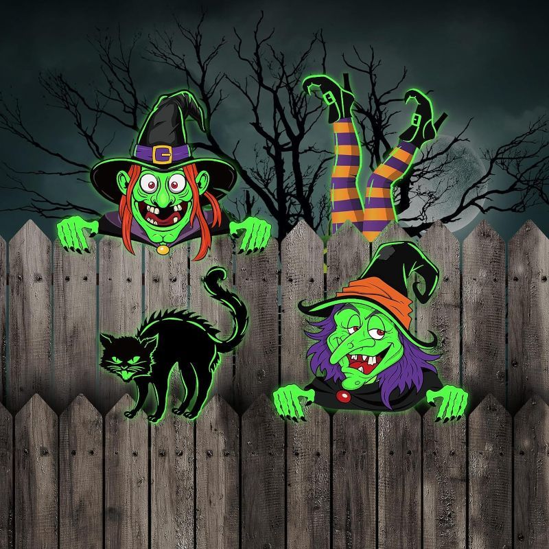 Photo 1 of ***non refundable***
Soaoo 4 Pcs Halloween Fence Peeker Decorations Glowing Black Cat Peeking Yard Decor Waterproof Witch Fence Decor Halloween Yard Art Ornaments for Home Garden Outdoor Halloween Holiday Party Decor