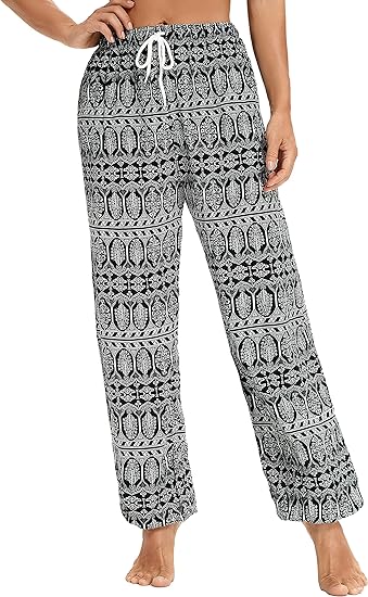 Photo 1 of EXCHIC Women's Smocked Elastic Waist Palazzo Casual Pants Floral Harem Boho Yoga Pants (XL)