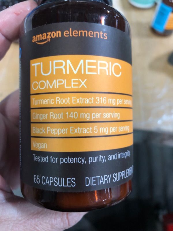 Photo 1 of Amazon Elements Turmeric Complex, 316 mg Curcumin, 140 mg Ginger, 5 mg Black Pepper - Joint & Immune System, Healthy Inflammation Response - 65 Capsules (2 month supply)