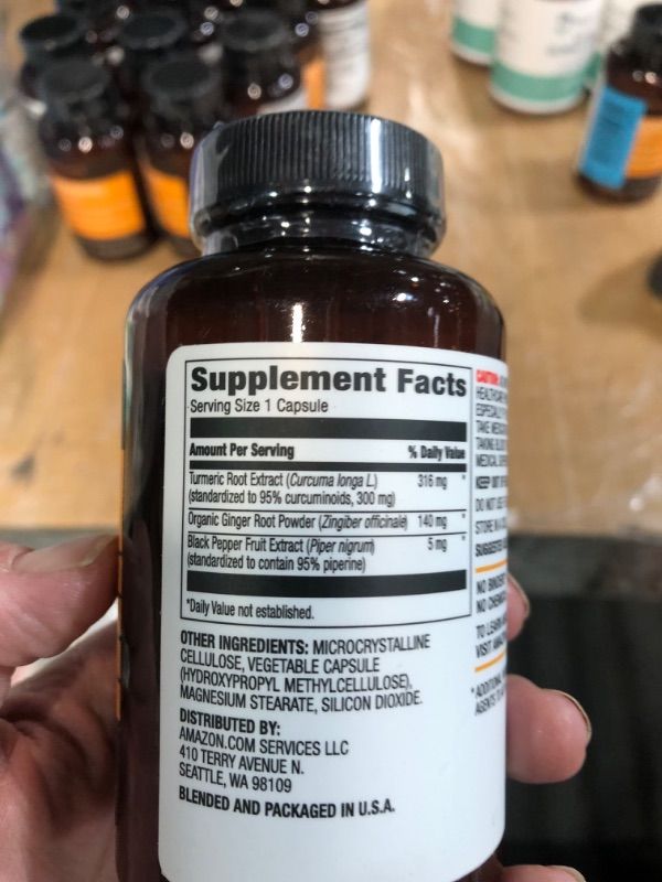 Photo 1 of Amazon Elements Turmeric Complex, 316 mg Curcumin, 140 mg Ginger, 5 mg Black Pepper - Joint & Immune System, Healthy Inflammation Response - 65 Capsules (2 month supply)