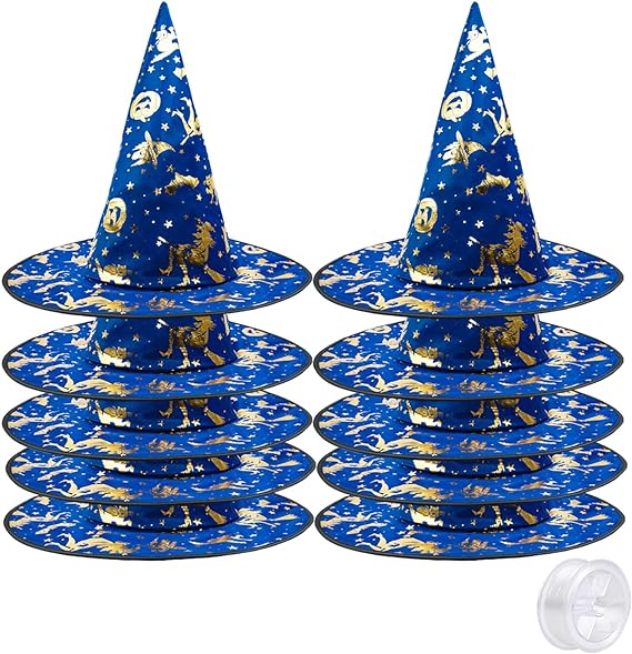 Photo 1 of **non refundable bundle****
Phedrew 10 Pieces Halloween Witch Hat Halloween Cosplay Costumes Accessories (Blue, Gold, Black) 2Pack