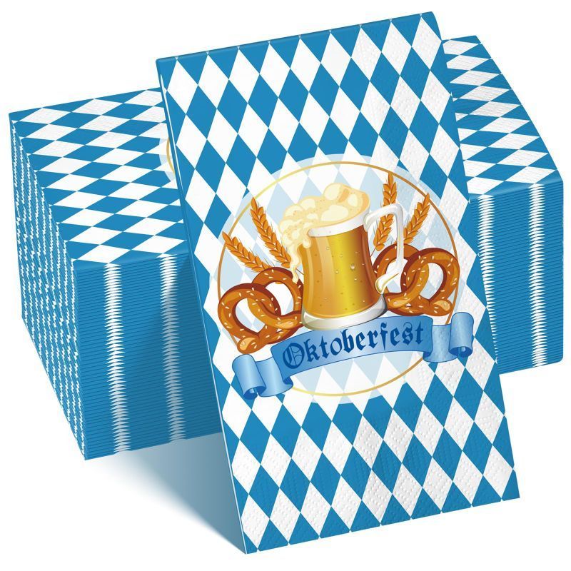 Photo 1 of 100Pcs Oktoberfest Paper Napkins Decorations, Oktoberfest Blue and White Bavarian Flag Check Luncheon Decorative Paper Napkins, Disposable Napkins for Beer Theme Oktoberfest Decorations Party Supplies