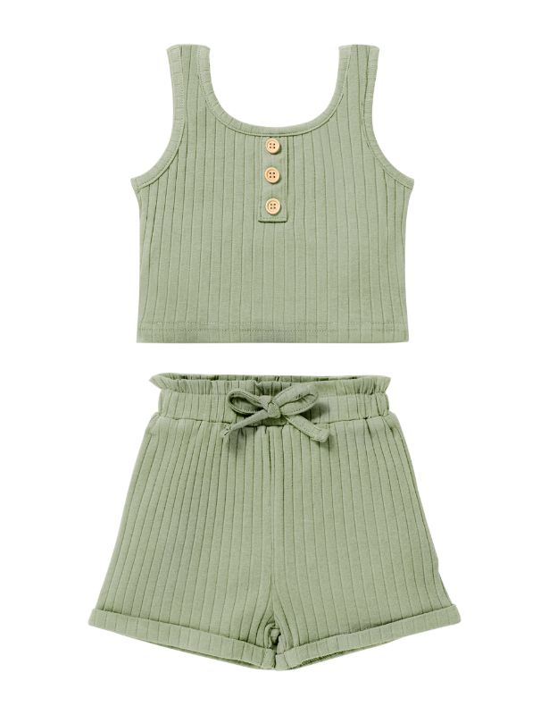 Photo 1 of Melaogoy Toddler Baby Girl Clothes Summer Outfits Ribbed Sleeveless Tank Shirt Infant Short Set for Girl (12M-18M)