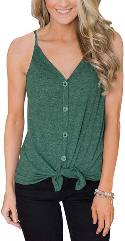 Photo 1 of IVVIC Button Down Tank Tops for Women Casual Summer Tops Sleeveless Basic Shirts Tie Front Strappy Blouses (Medium, Green)