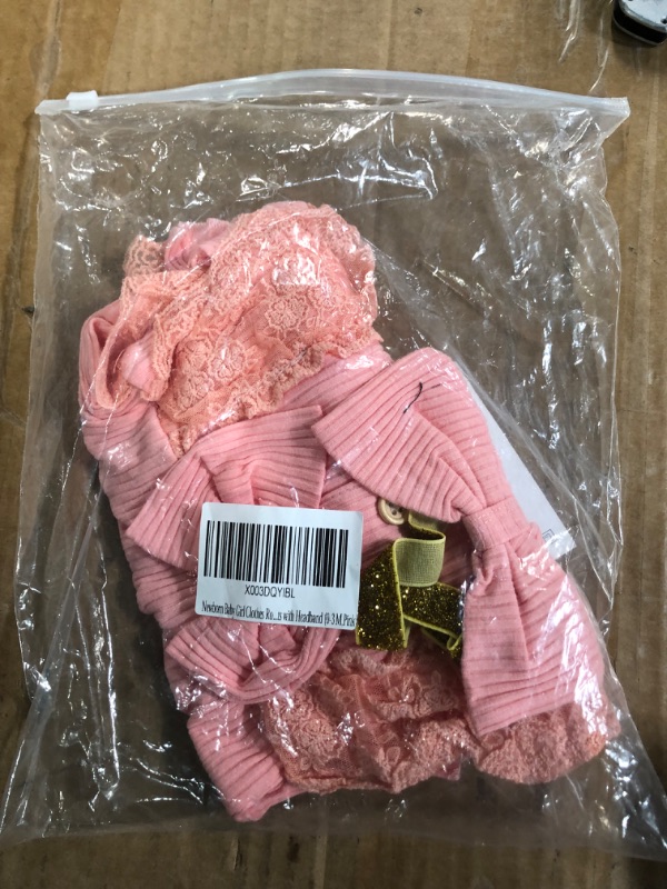 Photo 2 of Newborn Baby Girl Clothes Romper Onesie Lace Ruffle Jumpsuit Button Solid Color Cute Infant Girl Outfits with Headband 0-3M Pink