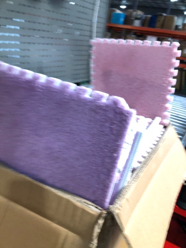 Photo 2 of 11.8" Modular 0.6" Thick Interlocking Soft EVA Foam Mats - RV Carpet Tiles for Bedroom, Playroom, Exercise, Children's Room - Fuzzy Soft & Protective Floor Cushion Mats (Pink & Purple)