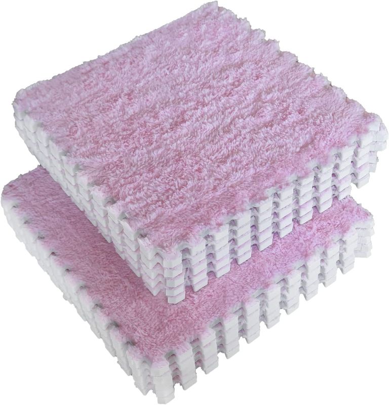 Photo 1 of 11.8" Modular 0.6" Thick Interlocking Soft EVA Foam Mats - RV Carpet Tiles for Bedroom, Playroom, Exercise, Children's Room - Fuzzy Soft & Protective Floor Cushion Mats (Pink & Purple)