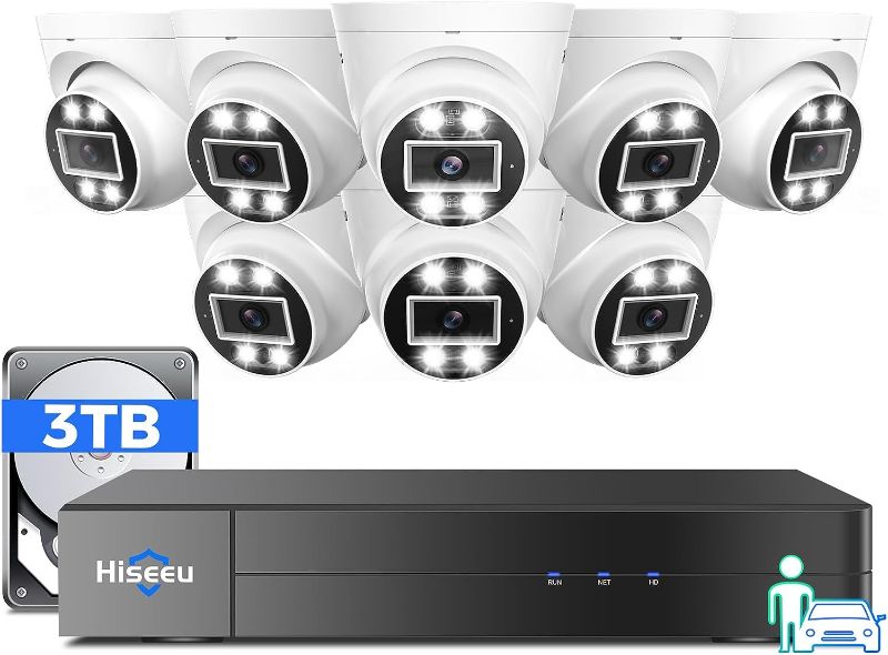 Photo 1 of [121°Wide Angle+16Channel] Hiseeu 8MP/4K PoE Security Camera System,w/8Pcs 5MP IP PoE Security Camera Outdoor&Indoor,2 Way Audio,Waterproof,Alarm Light,Playback,3TB HDD,24/7 Home Surveillance NVR Kit