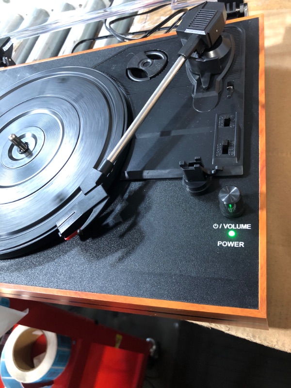 Photo 2 of Record Player for Vinyl with External Speakers, Belt-Drive Turntable  Walnut Red Vintage 