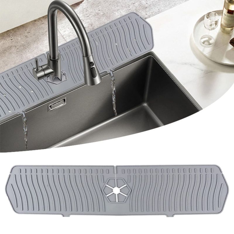 Photo 1 of (Bundle of 2/ No Refunds) MOODKEY 24 Inch Sink Splash Guard Silicone Faucet Handle Drip Catcher l(Grey)