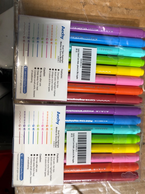Photo 3 of (Bundle of 2/ No Refunds) AECHY 8PCS Curve Highlighter Pen Set, Dual Tip Marker Pens with 6 Different Curve Shapes & 8 Colors Mark Lines