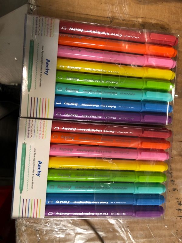 Photo 2 of (Bundle of 2/ No Refunds) AECHY 8PCS Curve Highlighter Pen Set, Dual Tip Marker Pens with 6 Different Curve Shapes & 8 Colors Mark Lines