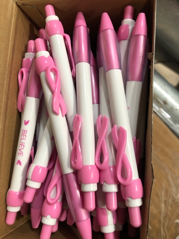 Photo 2 of Ctosree 60 Pcs Breast Cancer Awareness Pens Gifts Bulk 12 Style Pink Ribbon Retractable Gel Pens Black Ink Support Breast Cancer Favors Items Supplies for Women Survivor Coworker Office