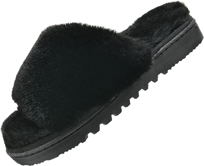 Photo 1 of Halendik Women Cross Band Slippers Fluffy Open Toe Womens House Slippers Memory Foam Breathable Plush Fuzzy Indoor Outdoor Slipper for Woman Slip On Soft Ladies Bedroom Shoe (Size US9-10)