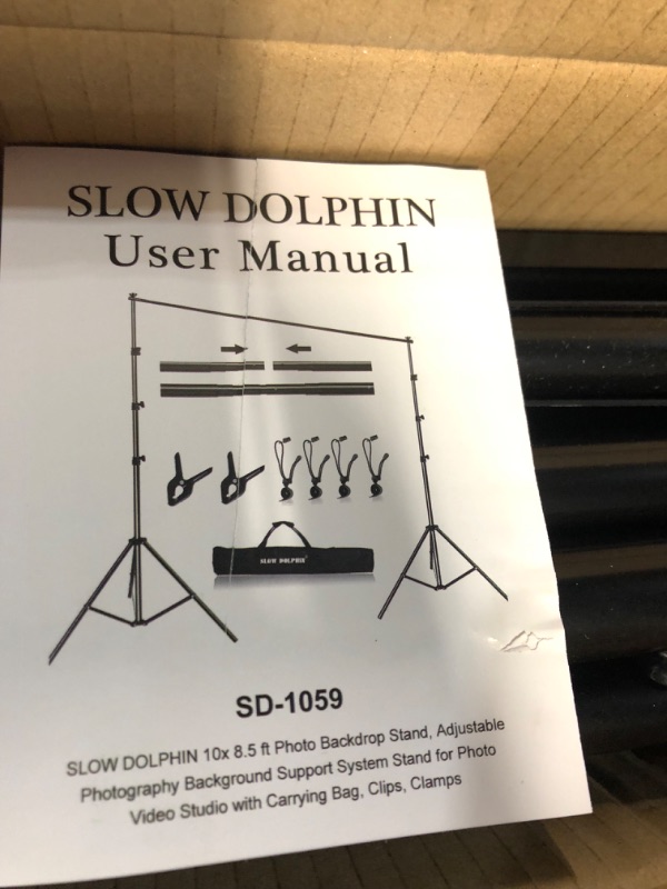 Photo 4 of SLOW DOLPHIN 10x 8.5 ft Photo Backdrop Stand, Adjustable Photography Background Support System Stand for Photo Video Studio with Carrying Bag, Clips, Clamps