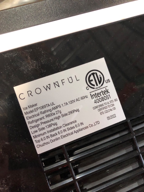 Photo 1 of CROWNFUL Ice Maker Machine for Countertop, 9 Bullet Ice Cubes S/L Ready in 7 Minutes
