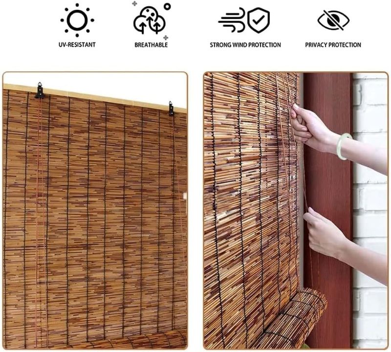 Photo 1 of **USED**
Blinds Bamboo Shades Cordless 27"W X 64"H/41"W X 64"H /66"W X 72"H Light-Filtering Outdoor Roller Blinds Retro Privacy Bamboo Window Shades For Balcony Kitchen Door Brown Roll-Up Blinds ( Color : Bamb
