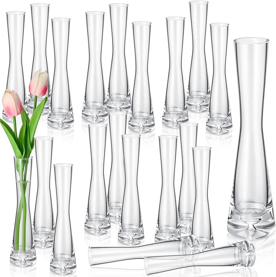 Photo 1 of  44 Pack Glass Bud Vase Bulk for Centerpieces Flower Clear Vases Single Stem Vases Crystal Skinny