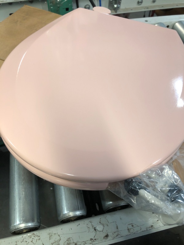 Photo 2 of *Damaged see pics and notes*Bemis Round Enameled Wood Toilet Seat, Venetian Pink