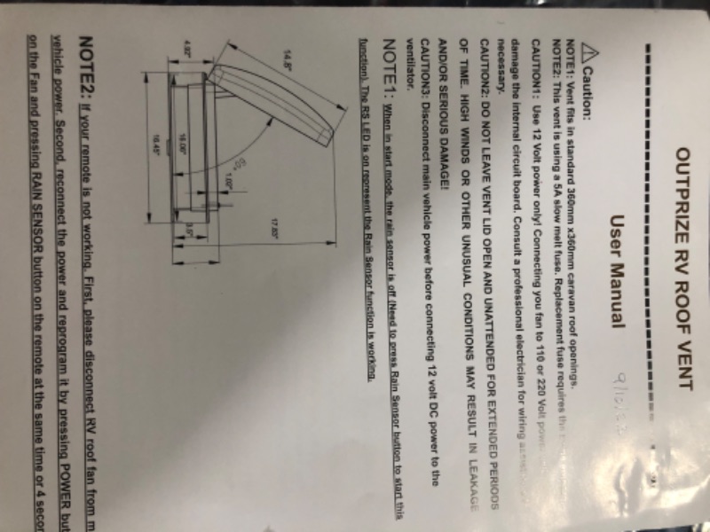 Photo 2 of [FOR PARTS, READ NOTES]
classAcustoms Typhoon II RV Replacement Fan Kit | Multiple Speed | White Frame | for RV Roof Vents | 12 Volt DC Only NONREFUNDABLE