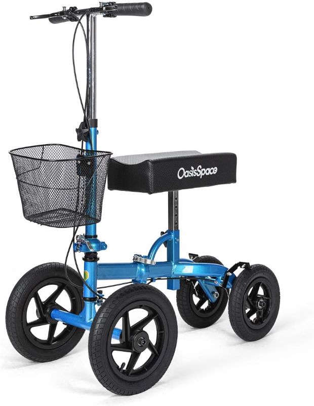 Photo 1 of  All Terrain Knee Scooter, with 12 inches Non-Pneumatic Wheels, Steerable Knee Walker Heavy Duty Crutches for Foot Injuries Ankles Surgery (Blue)