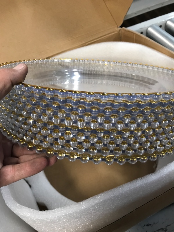 Photo 3 of  Clear Charger Plates with Beaded Gold Rim, Plastic Plate