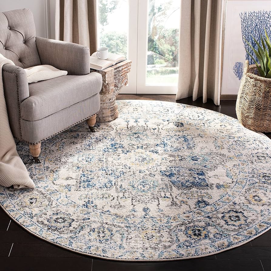 Photo 1 of  4' Round Grey/Ivory MAD603F Oriental Snowflake Medallion  Area Rug