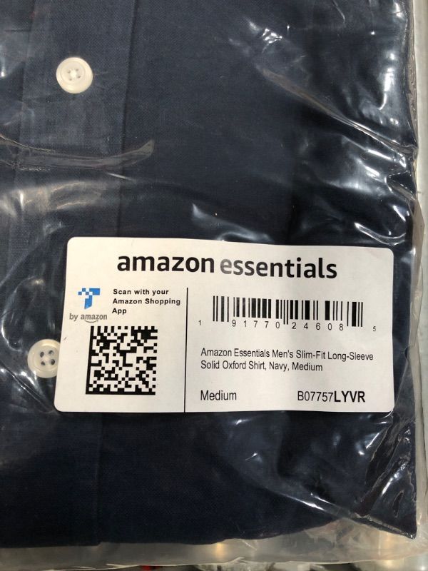 Photo 1 of Amazon Essentials Men's Slim-Fit Long-Sleeve Oxford Shirt X-Large Navy
