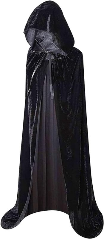 Photo 1 of Hooded Cloak Long Velvet Cape for Christmas Halloween Cloak XL Black