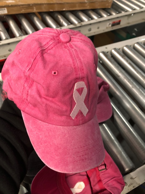 Photo 2 of  6 Pcs Breast Cancer Awareness Hat Adjustable Cotton Pink Ribbon Embroidered Baseball Cap 