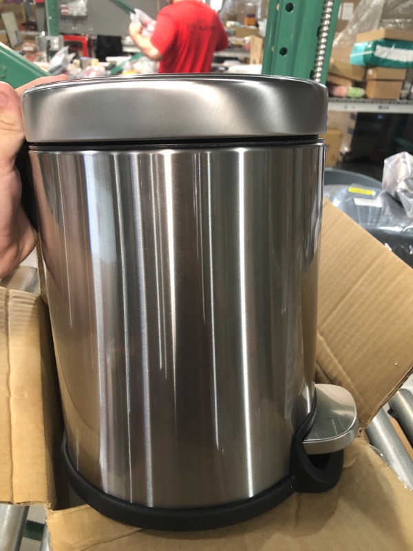 Photo 3 of Amazon Basics Round Cylindrical Soft-Close Small Trash Can With Foot Pedal, 5 Liter/1.3 Gallon, Brushed Stainless Steel 5L / 1.3 Gallon