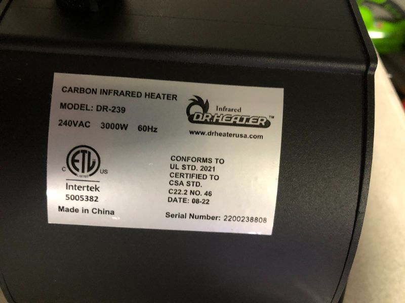 Photo 5 of ***USES NONSTANDARD PLUG - UNABLE TO TEST***
Dr. Infrared Heater 10,260 BTU with Remote, Black
