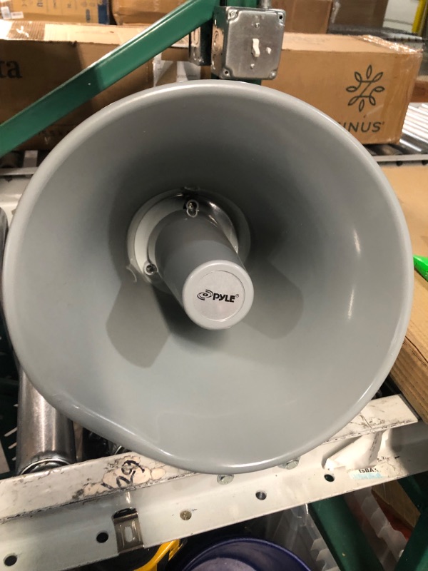 Photo 4 of **damaged**Indoor Outdoor PA Horn Speaker - 11 Inch 30-Watt Power Compact Loud Sound Megaphone w/ 400Hz-5KHz Frequency, 8 Ohm, 70V Transformer, Mounting Bracket, For 70V Audio System - Pyle PHSP121T