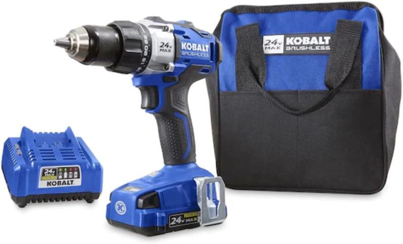 Photo 1 of Kobalt 24-Volt Max Lithium Ion (Li-ion) 1/2-in Cordless Brushless Drill with Battery and Soft Case
