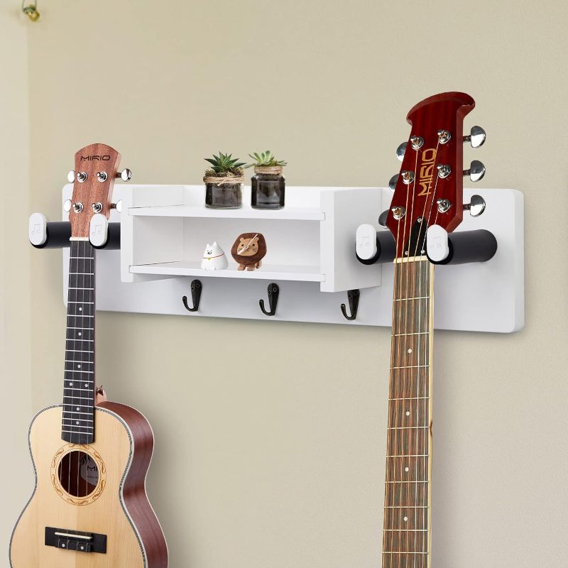 Photo 1 of **MISSING PARTS**SEE NOTES  
Double Guitar Ukulele Wall Hanger with Shelf 22"X5" 