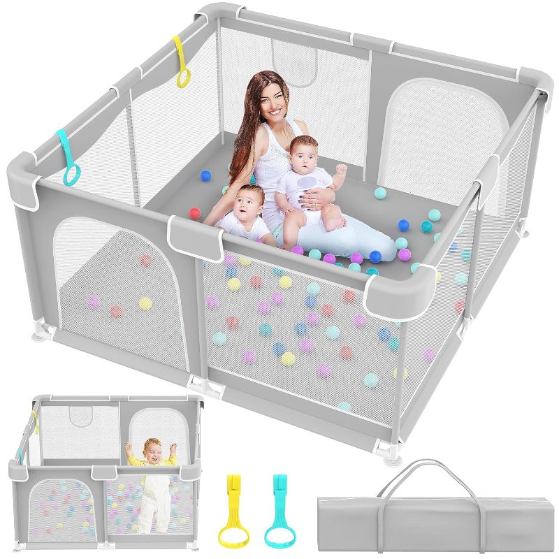 Photo 1 of Baby Playpen, Playpen for Babies with Breathable Mesh and Zipper Gates, Indoor & Outdoor Play Pens for Kids Activity Center with Anti-Slip Base